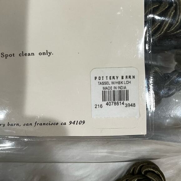 NEW Pottery Barn Seville Set 2 Tassel Drapery Tie Back + Hook Lichen Green NWT - Picture 14 of 15